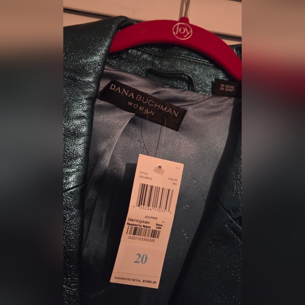 NWT Dana Buchman Plus Size 100% Leather Metallic Teal Blazer Size 20 - Picture 10 of 13